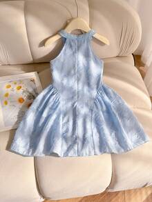 Genkimix Kids Đầm trễ vai thời trang cho bé gái, mùa hè - Màu xanh nhạt - Xem 4