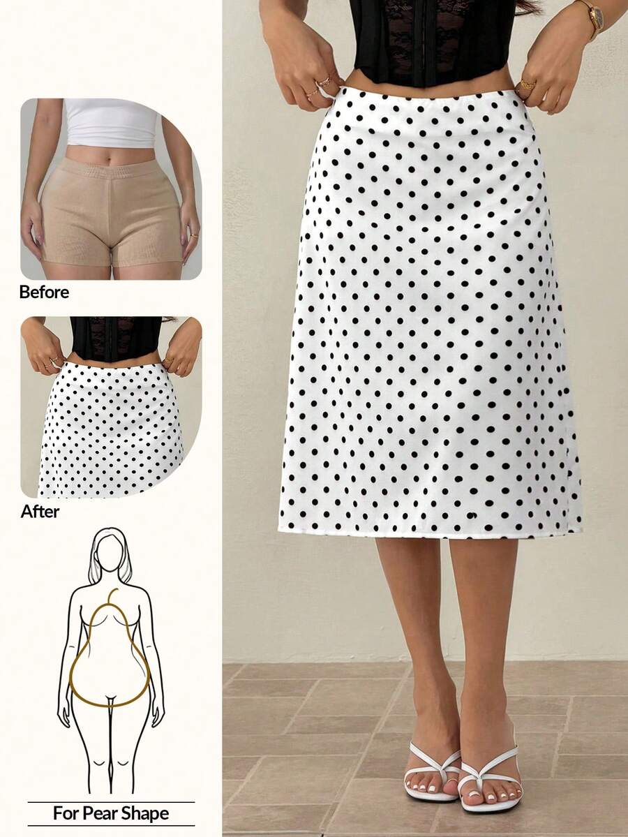 SHEIN PETITE Chân váy chữ A thanh lịch, đa năng, họa tiết chấm bi dành cho nữ.