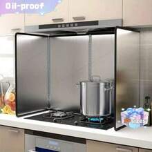 1pc Double Layer Stainless Steel Splash Guard - Heatproof, Non-Stick Kitchen Stove Protector, Foldable Panels For Home, RV, Camping - Multicolor - View 1