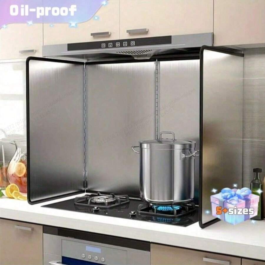 1pc Double Layer Stainless Steel Splash Guard - Heatproof, Non-Stick Kitchen Stove Protector, Foldable Panels For Home, RV, Camping - Multicolor - View 1