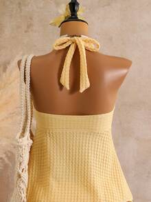 Bellisia V-Neck Halter Tankini Swimwear For Women, Ruffle Skirt Bikini Set, Suitable For Hot Summer Resort Swimming Vacation Orange Casual - Light Yellow - View 6