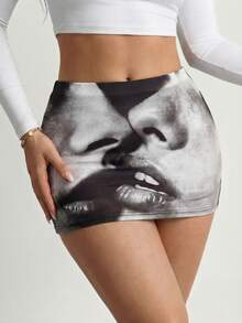 SHEIN SXY Women's Figure Print Elastic Waist Bodycon Mini Skirt - Multicolor - View 6
