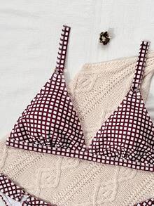 Costavie 2 chiếc/Bộ Đồ bơi bikini thong nữ họa tiết hoa nhỏ nhiều màu, cắt cao bên hông, cho đi biển & resort - Nhiều màu - Xem 4