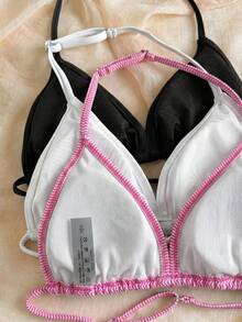 SHEIN 少女休闲度假碎花纯白色和黑色比基尼三件套 - 彩色 - 查看 6