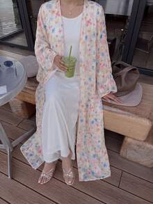 Yasmyna Elegant Floral Patchwork Long Sleeve Loose Abaya Dress For Women - Multicolor - View 4