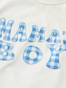 2pcs/Set Young Boy Casual Fashion Letter Print Round Neck Top And Plaid Print Shorts, Suitable For Spring/Summer Outdoor & Daily Wear - Blue and White - View 8