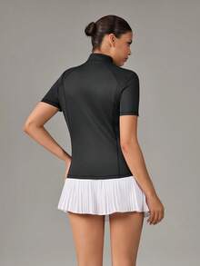 OutZeal Kaos Olahraga Wanita Hitam untuk Gym, Golf, Musim Panas, Perlindungan UV UPF50+, Sentuhan Dingin, Bagian Depan Setengah Resleting, Lengan Pendek - Hitam - View 7