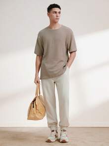 Driftmere Men's Casual Solid Color Drawstring Waist & Cuffed Long Pants, For Fall Father's Day – A Fathers Day Gift Guide - Beige - View 3