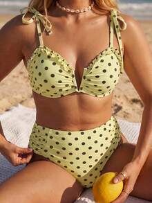 Swim Mod 2026 New Women's Spring/Summer Polka Dot Print Spaghetti Strap Plus Size Swimsuit Set - Multicolor - View 5