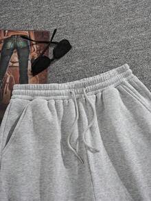 Glimmora Men Drawstring Waist Track Shorts - Light Grey - View 5
