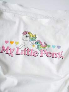 My Little Pony X SHEIN Áo thun nữ tay ngắn cổ lệch in chữ và hoạt hình - trắng - Xem 3