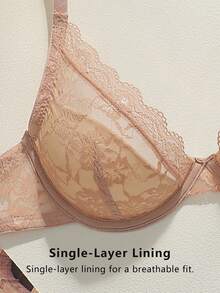 SHEIN Women's Lace Wireless Bra - Coral Pink - View 4