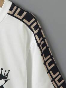 Tween Boy Summer Casual Daily Commute Fashion Letter Print Contrast Sideseam Loose T-Shirt And Shorts Set - White - View 6