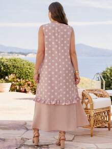 Rosumi Plus Size Women Summer Fashion Polka Dot Sleeveless Patchwork Dress - Pink - View 2