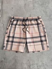 AXEPEAK Men's Casual Bear Print T-Shirt And Plaid Shorts Set - Coffee Brown - View 11