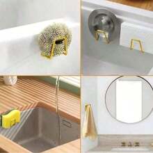 2 Packs Golden Adhesive Sponge Holders, Stainless Steel Dish Sponge Holders For Sink Soap Sponges Rack Hanger Kitchen Accessories - Gold - View 6