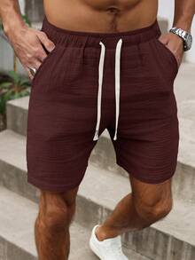 VENTUSAIL Pantalones cortos casuales para hombres de unicolor, de corte holgado, con bolsillos en diagonal y cordón en la cintura - Café integral - Ver 3