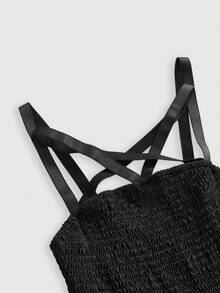ROMWE Goth 夏季哥特风不对称下摆连衣裙，饰以六角星印花，灵感源自自然的沙滩度假风 - 黑色 - 查看 3