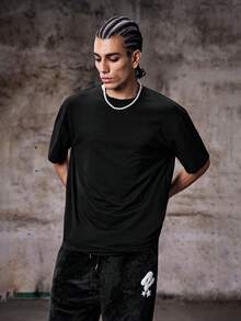 Skyrend Loose Fit Men's Wings Pattern Laser Cut Out Mesh Panel T-Shirt, Summeremo - Black - View 4