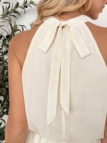 Easowa Vestido mini elegante de unicolor con cuello halter para mujer, de verano - Albaricoque - Ver 8