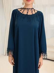 Yasmyna Damen Einfarbiges Lässiges Luftiges Arabischer Stil Party Kleid - Taubenblau - Übersicht 8