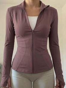 DAZY Ladies' Solid Color Slim Fit Simple Style Spring And Summer Long Sleeve Jacket,Fall Women Clothes - Red Violet - View 6
