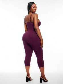 SHEIN SXY Plus Size Lace Patchwork Hollow Out Fitted Jumpsuit - Red Violet - View 3