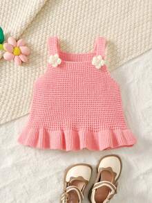 SHEIN Girls' Solid Color Sleeveless Knit Sweater, Fashion Choice For Spring/Autumn, Suitable For Daily Wear, Vacation, Beach And Other Occasions - Pink - View 4