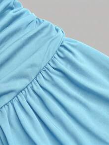 Rustia Plus Size Summer Halter Tie Bow Starfish Decor Ruched A-Line Elegant Vacation Party Dress For Women - Blue - View 9