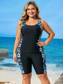 Swim Lushoire Plus Size Women 2pcs Printed Thick Strap Backless Bikini Set - Multicolor - View 3