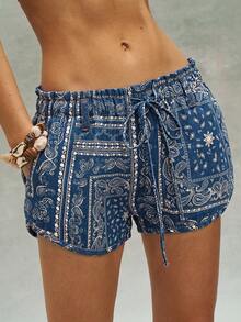 Bohemela Women's Fashionable Bohemian Style Printed Shorts For Summer - Blue - View 5