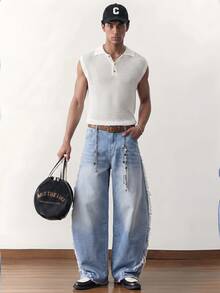 SWAVVY Men's Casual Everyday Distressed Slant Pocket Denim Jeans - Blue - View 1