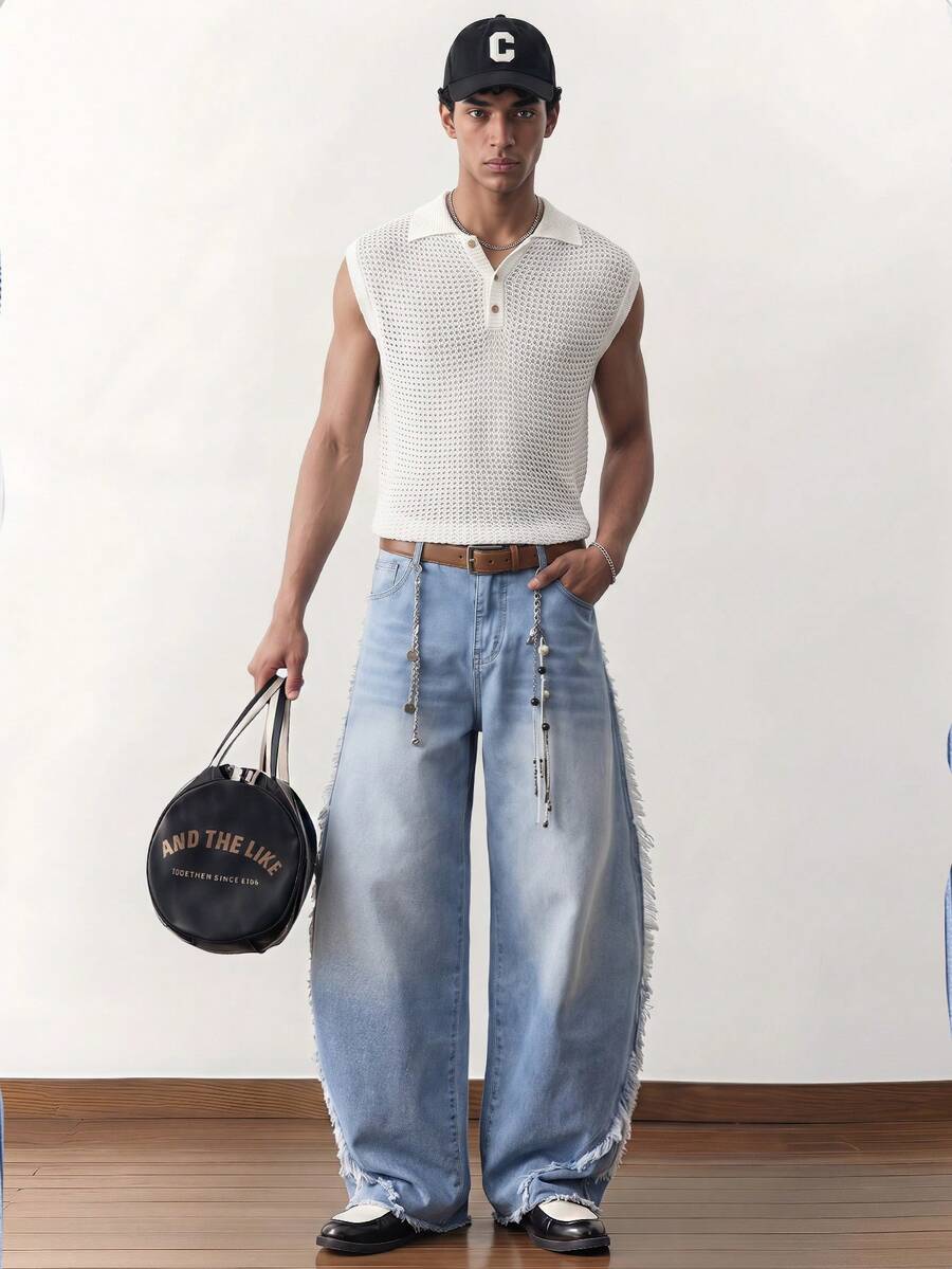 SWAVVY Men's Casual Everyday Distressed Slant Pocket Denim Jeans - Blue - View 1