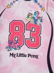 My Little Pony X SHEIN Women's Tie-Dye & Cartoon Print Round Neck Short Sleeve T-Shirt - Pink - View 4
