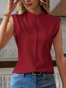 Easowa Women's Simple Sleeveless Tank Top, Versatile And Fashionable Casual Top - Burgundy - View 3