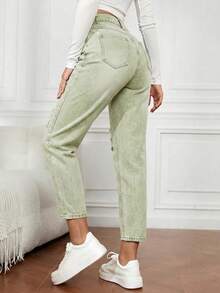 EMERY ROSE Women's Casual Ripped Slant Pocket Denim Jeans - Green - View 2