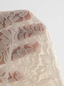 DAZY Women's Solid Color Lace Top With Scalloped Hem Going Out Tops Long Sleeve Women Tops - Beige - View 9
