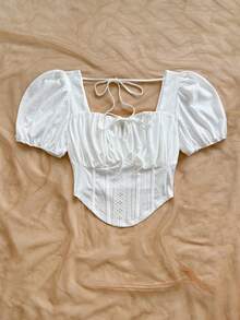 Soleia Nouveau Top tricoté blanc plissé texturé avec design fendu, grande taille - Blanc - Voir 3