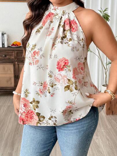 Weeklong Plus Size Women Summer Casual Ditsy Floral Blouse