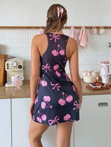 SweetSlumber Áo ngủ ngắn ôm sát in hình quả anh đào dễ thương dành cho nữ - màu đen - Xem 4