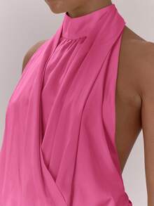 MUSERA Áo kiểu cổ cao, xếp ly, hở lưng, sang trọng, gợi cảm, thích hợp cho buổi tối đi chơi, kỳ nghỉ, mùa thu, nhiều lớp, thanh lịch, ngày lễ, tiệc tùng, tiệc độc thân, đám cưới, tiệc cưới, mùa xuân hè. - Màu Hồng Tươi - Xem 6