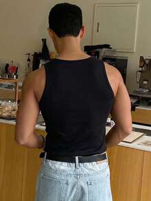 Manfinity Dauomo 男士仿珍珠性感时尚吊带背心 - 黑色 - 查看 2