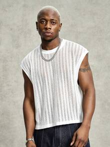 PAVTROS Áo tank top nam cổ tròn khoét lỗ, màu trơn, dáng rộng - trắng - Xem 1
