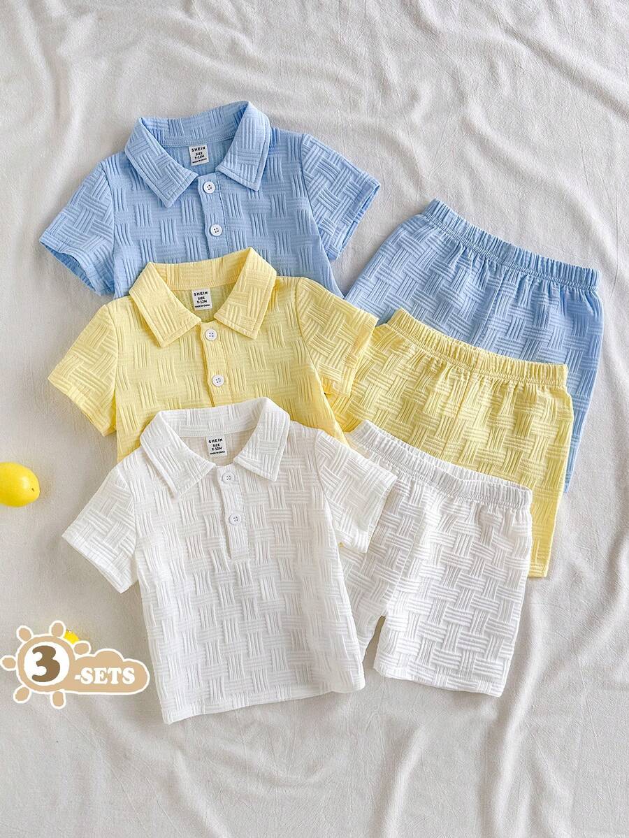 Vintaside Kids 男宝宝夏季百搭时尚休闲翻领短袖上衣搭配简约休闲短裤多件套,适合日常休闲、散步、购物、旅行和度假穿着。 - 彩色 - 查看 1