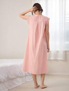 Ocili 100% Cotton Soft & Comfortable Ruffled Bowknot Nightgown, Women Sleepwear Dress - Pink - View 4