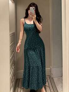 DAZY Đầm ngủ mùa hè kiểu dáng nghỉ dưỡng họa tiết hoa nhí không tay, váy ngủ nữ. - màu xanh lá - Xem 4