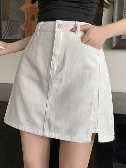 DAZY Women's Casual White Short Denim Mini Skirt, Spring/Summer