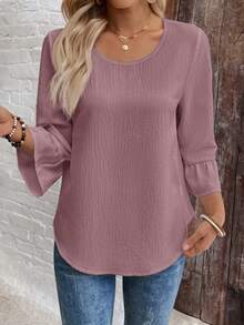 EMERY ROSE Blusa de mujer de unicolor con cuello redondo y textura para vacaciones - Rosa vieja - Ver 1