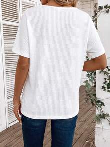 EMERY ROSE Women's Spring/Summer New Arrival Lace Trim V-Neck Casual Versatile Short Sleeve T-Shirt - White - View 2