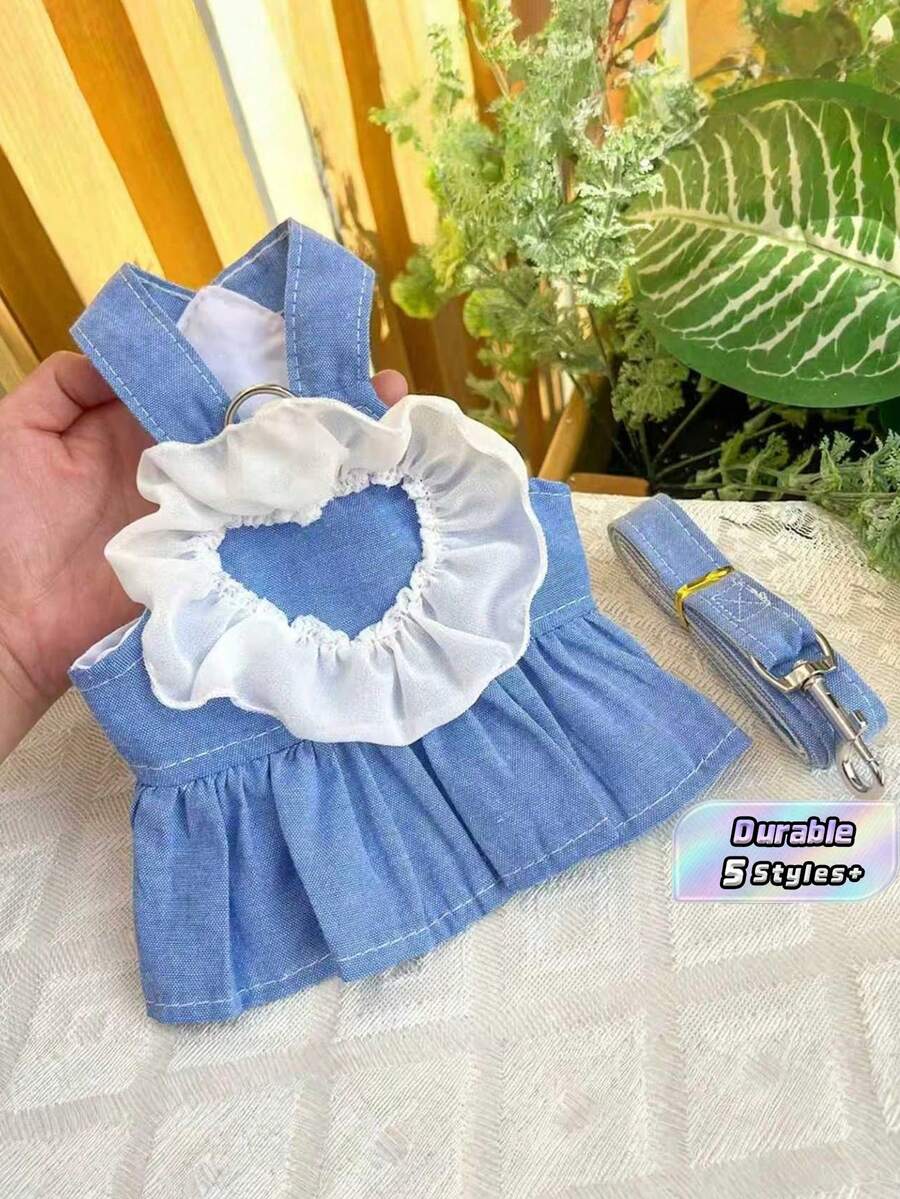 1pc Pet Clothes For Dogs And Cats, Dog And Cat Clothing And Accessories, Small Dogs And Puppies, Chihuahuas, Cute Vacation Beach Wind Holiday Dresses - Blue and White - View 1
